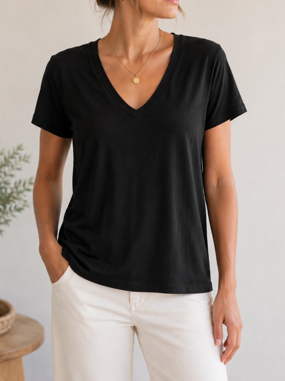 Marine Layer Black Supima Cotton Modal V-Neck Tee Size Medium